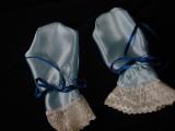Blue Satin Mittens with Blue Ribbon
