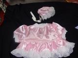 Adult baby/sissy dress and bonnet in baby pink satin up to 60 inch chest