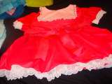 Cerise dress with white lace trim