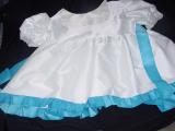 White Satin Dress Turquoise Trim